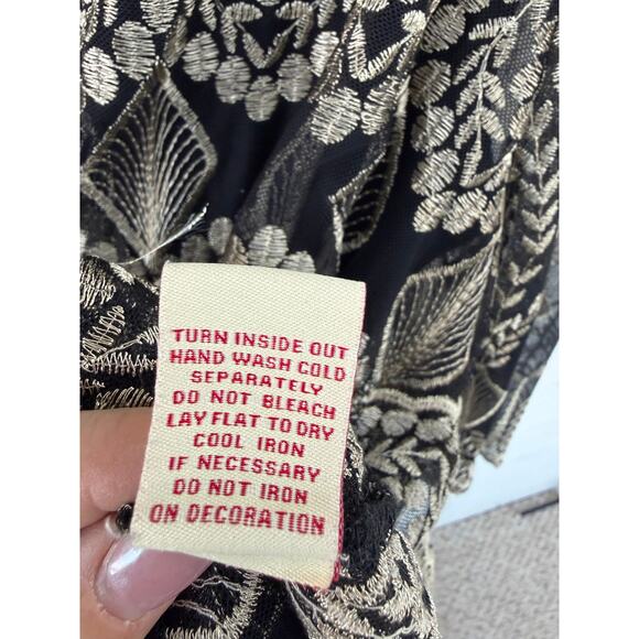 REBA Black Gold Embroidered Sheer Mesh Blouse XL Dressy Evening Party Top - Picture 6 of 10